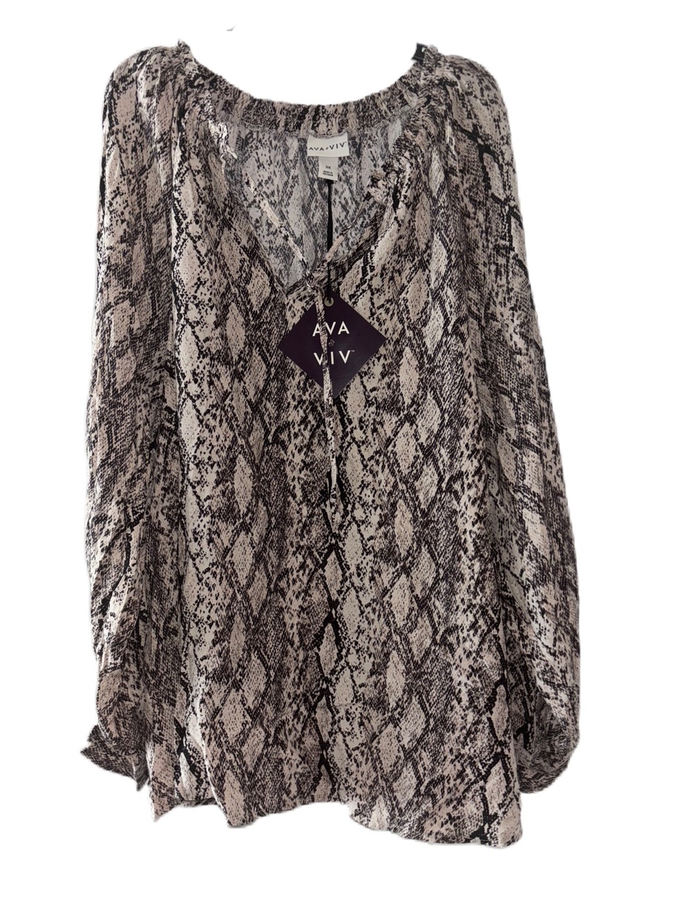Ava & Viv Snake-Print Peasant Blouse in Black and Cream